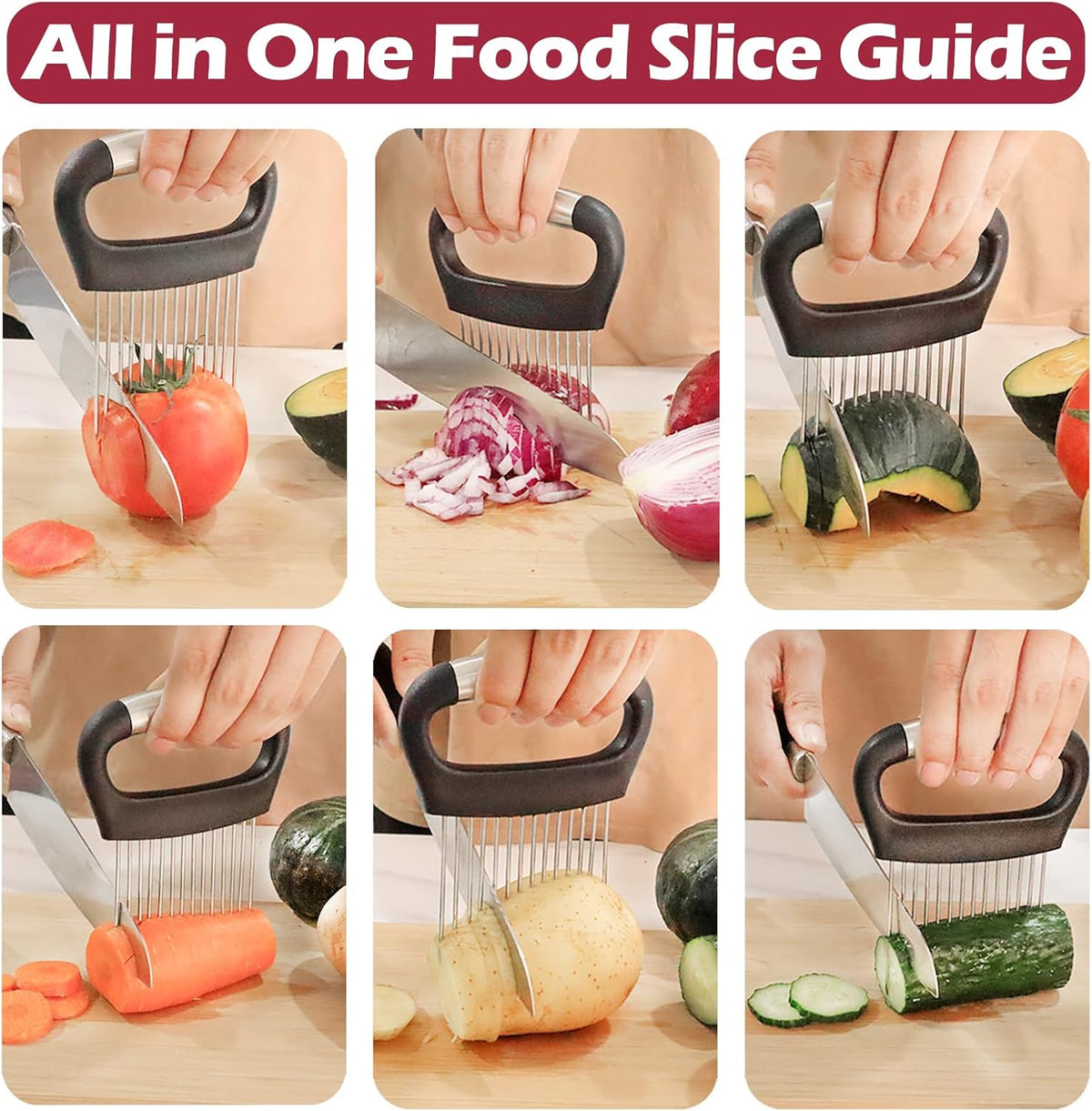 JAYVAR Large Onion Holder for Slicing, 3Pieces Large Tomato Slicer, Stainless Steel Onion Chopper Vegetable Cutter for Potato Lemon, Meat Tenderizer Tool, Kitchen Food Slicer Guide for Neat Slicing