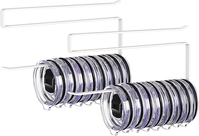 2 Pack Tumbler Lid Organizer, Horizontal Tumbler Lid Storage Hook to Hold Up 20 Lids, Space Saving Cup Lid Holders Under Cabinet Tumbler Lid Hook for Kitchen Organizer, Paper Towel Rack Hanger (White)