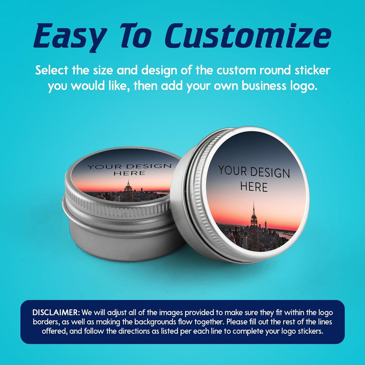 100 Custom Vinyl Stickers - Upload Your own Image, Text, Design, Logo - Personalized Logo Labels for Handmade, Packaging, Bottle, Jars, Candle, Brand Stickers (City, 1x1)