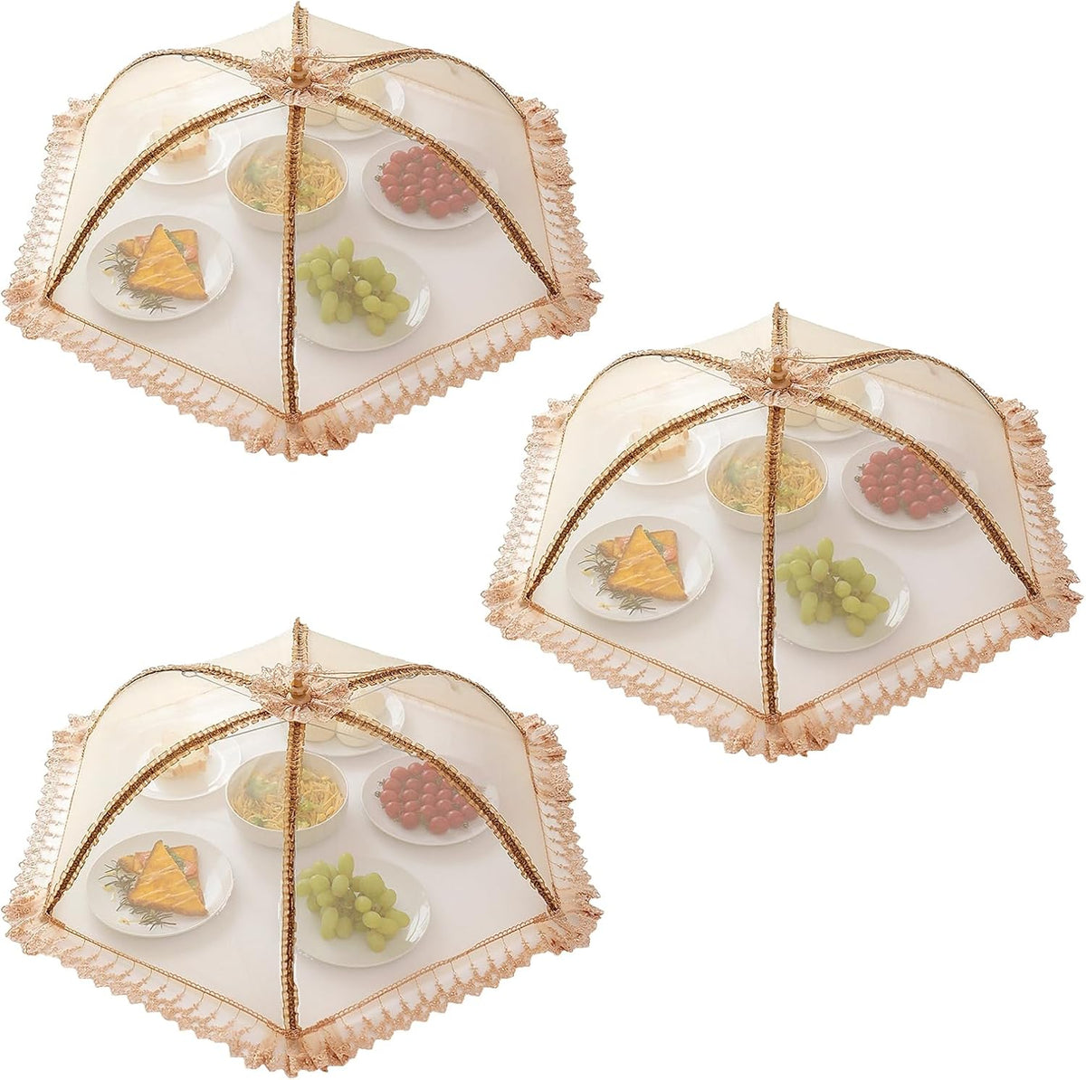 3-Pack Extra Large Food Cover, 32"x32" Pop-Up Food Nets, Mesh Food Covers Tent Umbrella for Outdoors, Screen Tents, Parties Picnics, BBQs, Reusable and Collapsible Food Tents