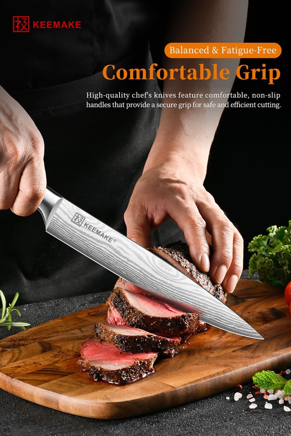 KEEMAKE 8 Inch Carving Knife - Ultra Sharp Slicing Knife High Carbon Stainless Steel Blade & Ergonomic Handle for Meat Cutting BBQ Turkey Ham Gift Box Included