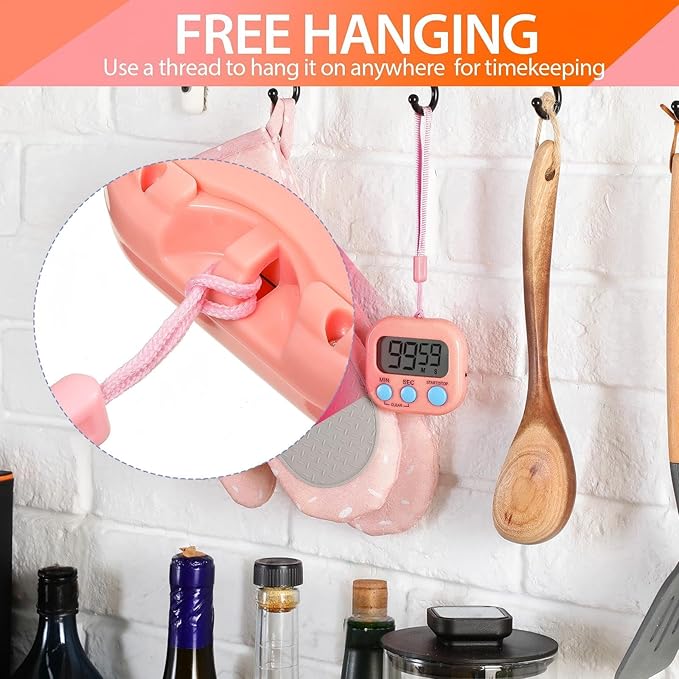 Weewooday 24 Pcs Digital Kitchen Timer Magnetic Timer Bulk On/Off Switch Minute Second Count up Countdown Loud Alarm for Exercise Cook Baking (Pink,Orange)