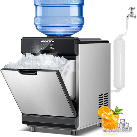 Nugget Ice Maker Countertop, 80Lbs/24H with 20LBS Ice Basket - Dual Water Inlet (Tap/Bottle), Self-Cleaning Stainless Steel Pellet Ice Machine, Chewable Ice Dispenser for Home, Kitchen, Office