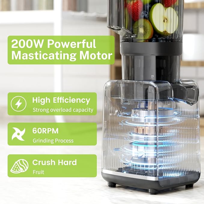 Kndko Cold Press Juicer, Juicer Machines with 4.35" Wide Feed Chute Juice Extractor Machine, Slow Masticating juicer for Whole Vegetables & Fruits, High Juice Yield, Easy to Operation & Clean