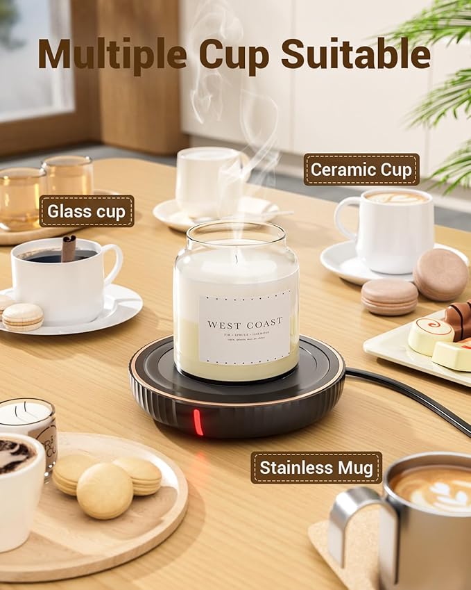 HouseGem Large Candle Warmer Plate - Coffee Cup Mug Warmer for Desk, Candle Melter, Electric Mug Heater for Beverages, Milk & Tea, Coffee Accessories Ideal Gifts Keep Cup Warm (Black)
