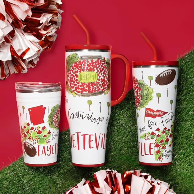 Swig Life 32oz Straw Tumbler, Travel Coffee Tumbler with Lid, Cup Holder Friendly Travel Coffee Mug, Stainless Steel, 32 oz Reusable Insulated Coffee Mug (Saturdays In Fayetteville)
