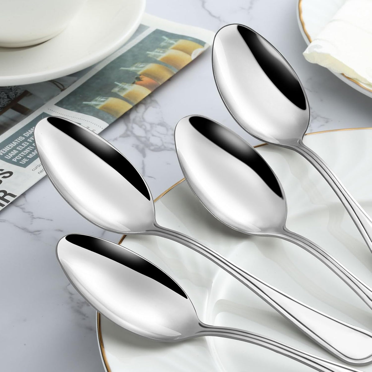 BEWOS 24-Piece Stainless Steel Silverware, 6.3-Inch Small Spoons, Mirror Polished & Dishwasher Safe