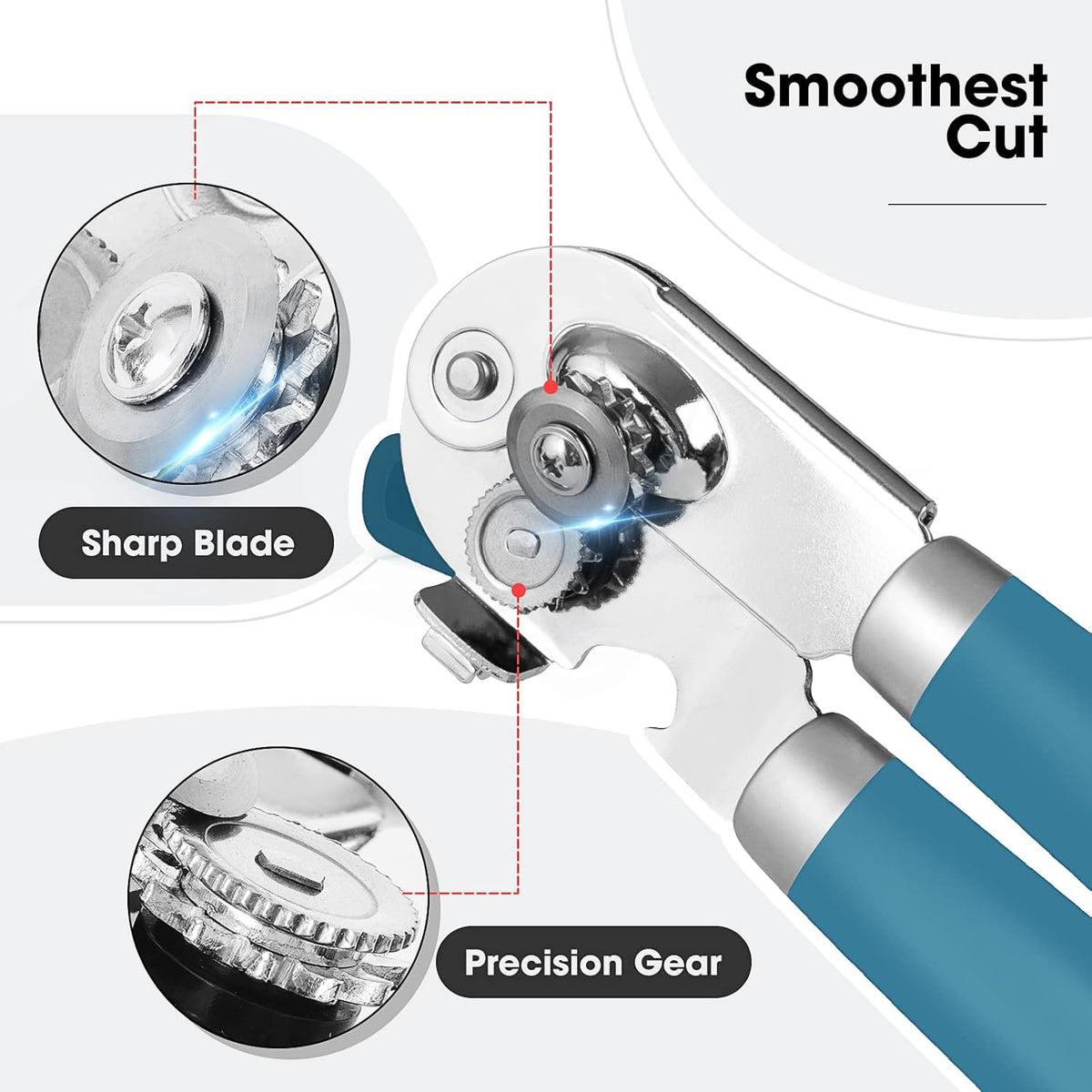 Beneno Can Opener Manual with Magnet, Hand Held Heavy Duty Can Opener with Durable Sharp Blade Smooth Edge, Big Effort-Saving Knob, Soft Grip Rubber Handle, Multifunctional Bottle Opener, Aqua