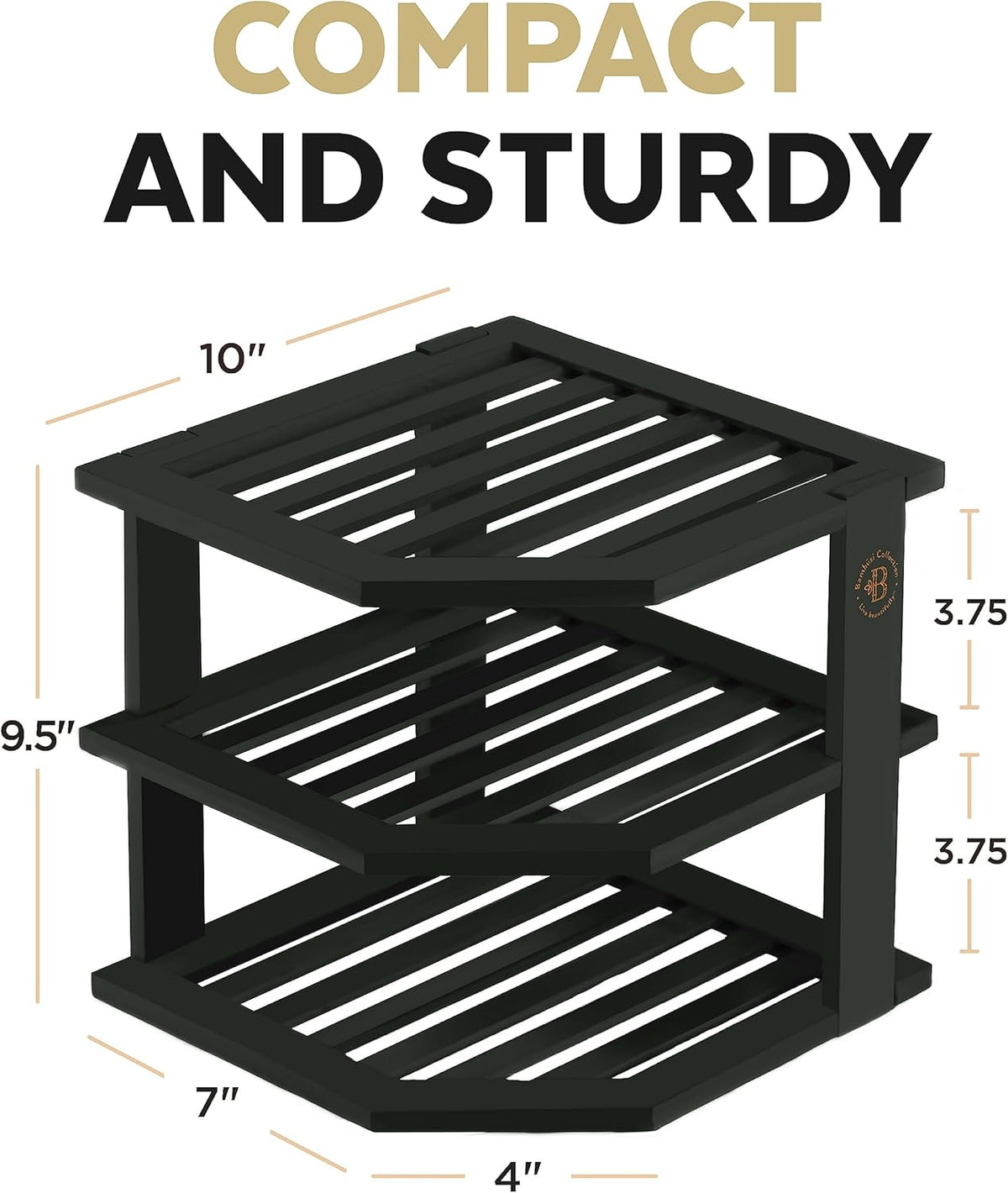 Cabinet Organizer Shelf - Bamboo Corner Rack for Kitchen Counter, Cabinet Space Saver for Plates, Dishes, Bowls, Bread Pantry, Bathroom Storage or Countertop Stand, Black