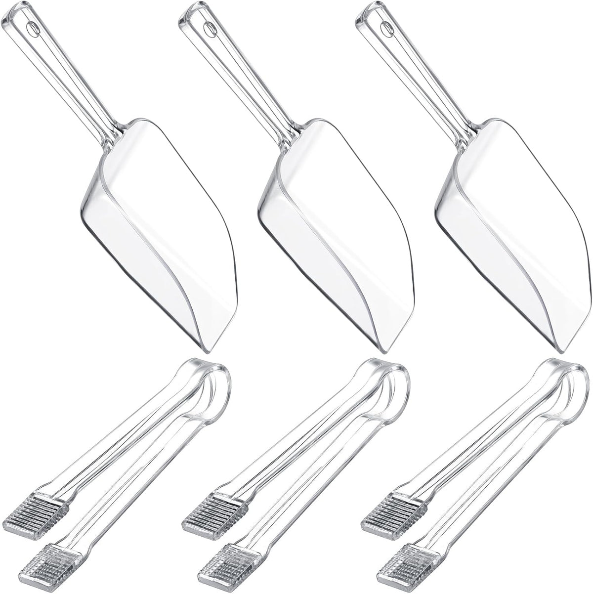 Roshtia 6 Pcs Plastic Serving Tongs Mini Kitchen Tongs Utility and Plastic Kitchen Scoops Clear Ice Scoop Mini Clear Buffet Scoop for Candy Dessert Buffet Ice Snack Coffee Tea