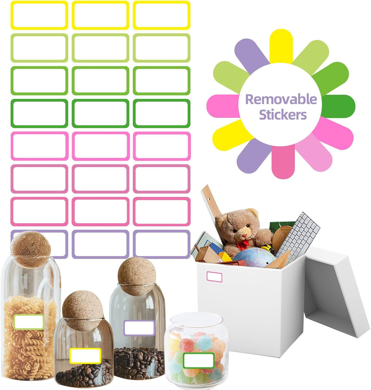STARLIBOO Removable Freezer Labels,1x2 Inch Color Coding Removable Labels for Food Containers, Removable Label Easy Peel Off, Freezer Label to Write on/Waterproof (8 Colors,360 Pcs)