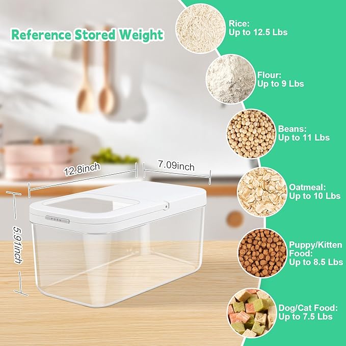 TBMax Rice Flour Storage Container with Automatic Flip-up Lid 13 Lbs | 6.5 Qt, Short and Narrow Food Storage Flour Bin for Kitchen Drwer Organization, Pet Dog Cat Food Storage Container