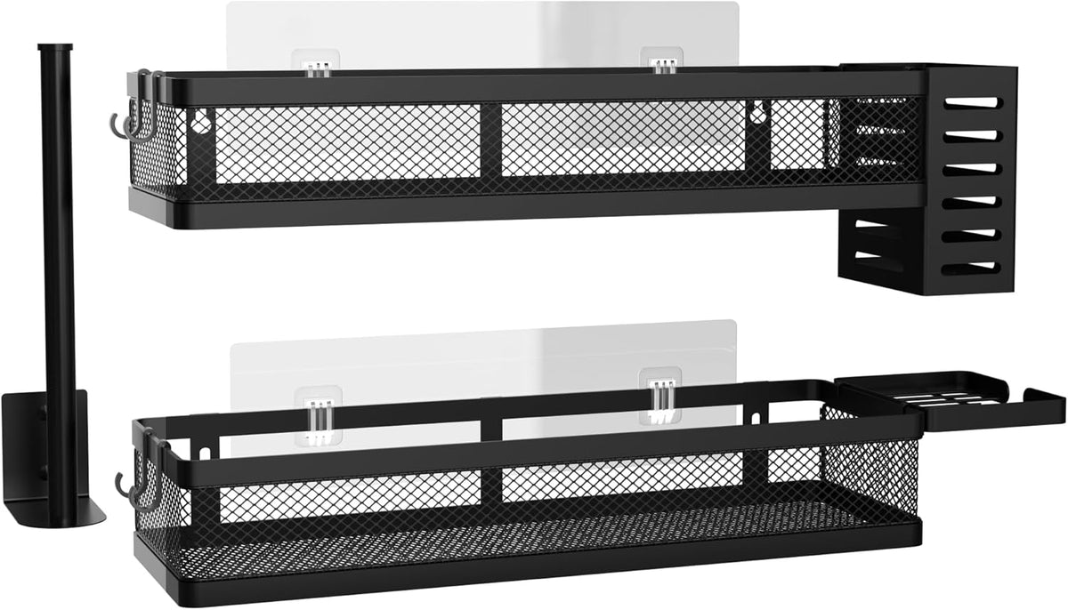 PUSDON Metal Wall Hanging Basket 2 Packs DIY Suitable for Multiple Scenes - Large Black Netting Set