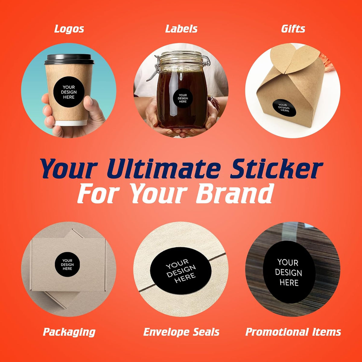 100 Custom Vinyl Stickers - Upload Your own Image, Text, Design, Logo - Personalized Logo Labels for Handmade, Packaging, Bottle, Jars, Candle, Brand Stickers (Black, 1.5x1.5)
