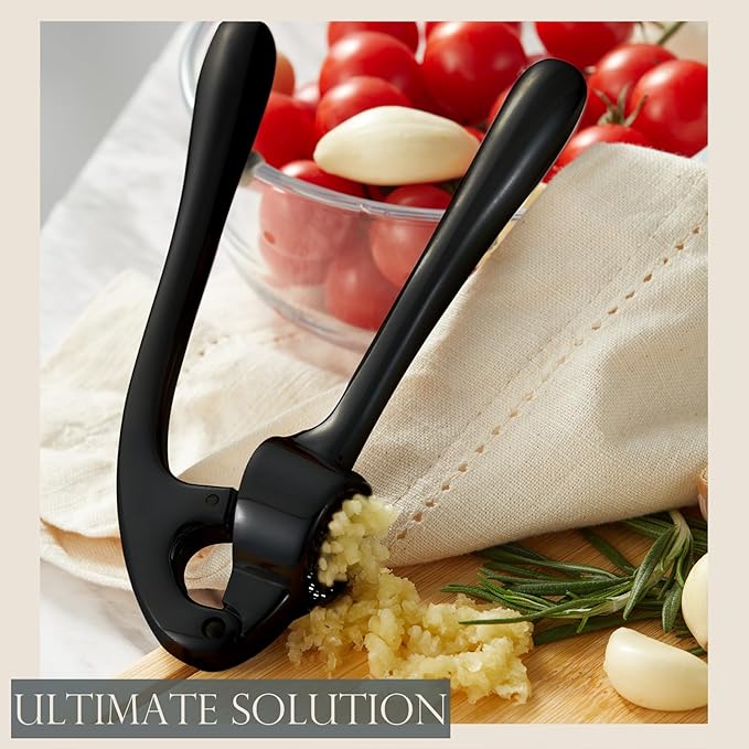 Premium Garlic Press, Professional Garlic Mincer, Easy to Squeeze and Clean, Rust Proof & Dishwasher Safe, Efficient Ginger Crusher - Black