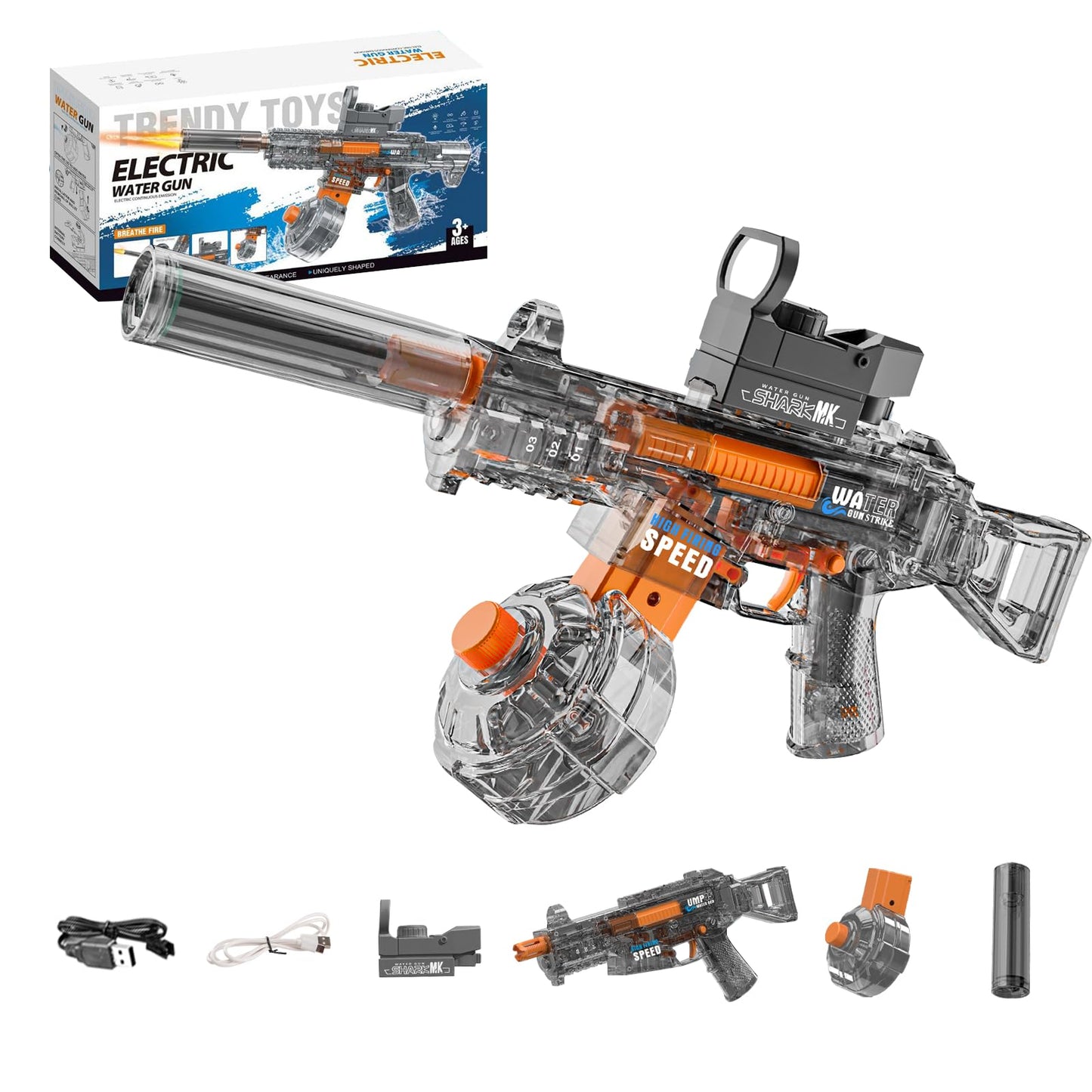 Electric Water Gun for Adults Kids, Automatic Squirt Watergun Pistol with Led Lights, Summer Outdoor Pool Beach Party Toys, UMP45 Black