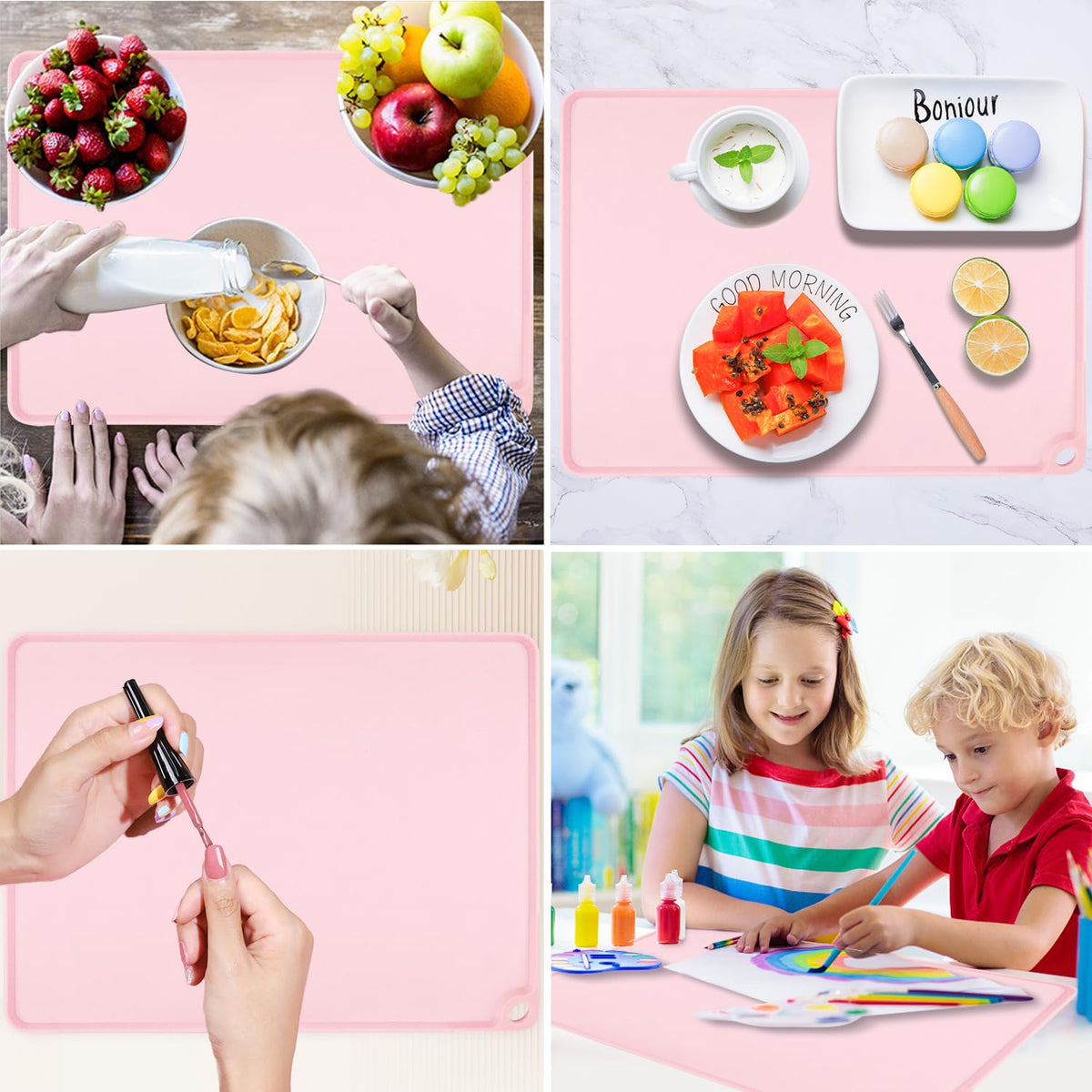 Kids Silicone Cloud Shape Non Slip Placemat for Baby Toddlers - Portable Food Mat, BPA Free Reusable for Travel and High Chairs - Easy to Clean and Roll Up (Pink)