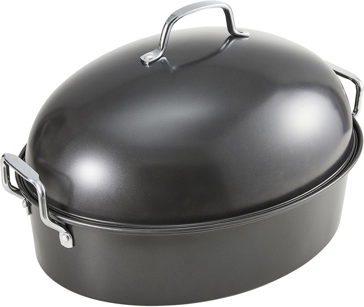 KITESSENSU Extra Large Roasting Pan with Lid - Nonstick Turkey Roaster with Rack 18 x 14 Inch - Heavy Duty Covered Roasting Pot for Oven, Dishwasher Safe, Gray