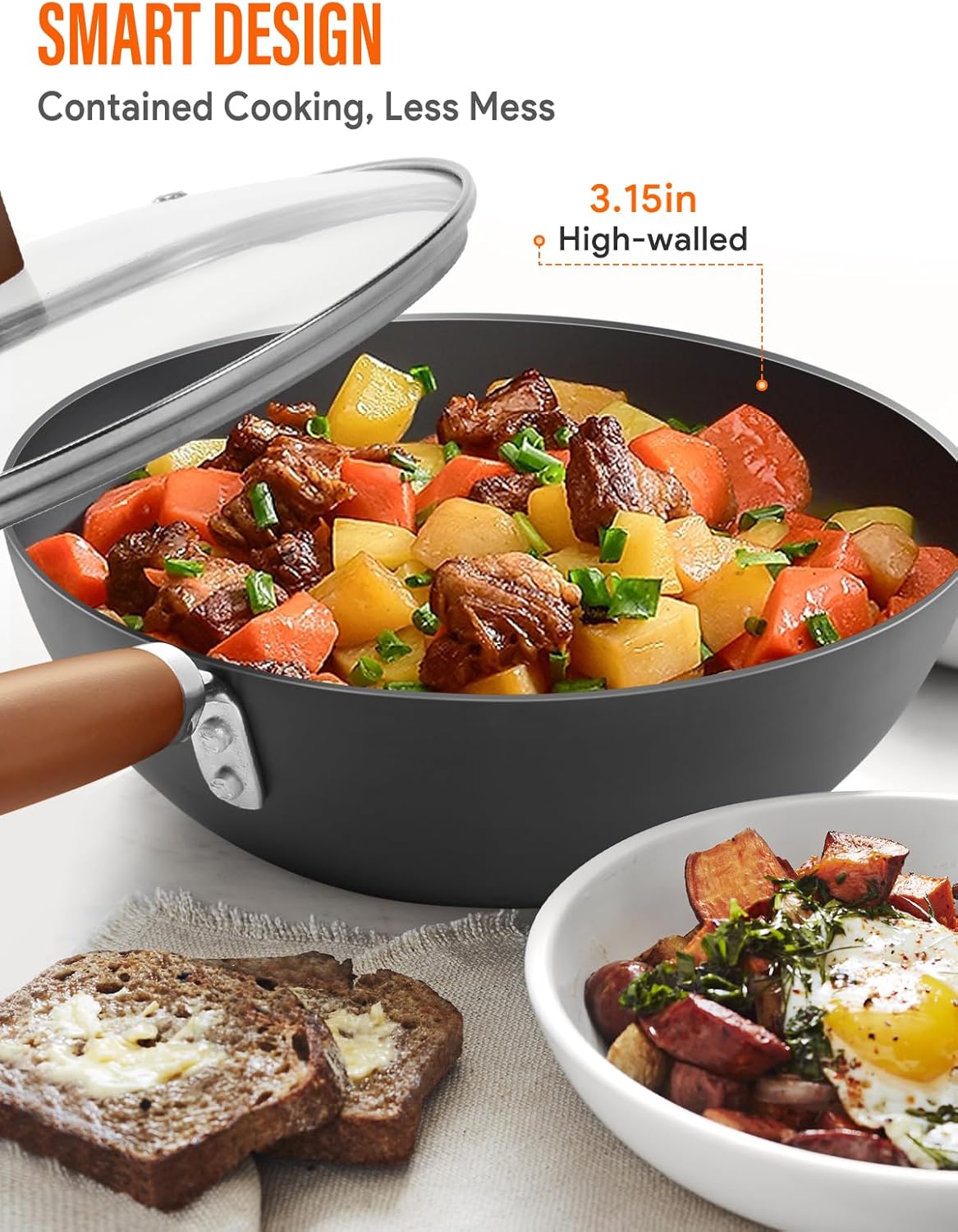 Carbon Steel Wok Pan, 10.5" Authentic Chinese Stir-Fry Pans Set with Glass Lid, 1.87lb Lightweight Flat Bottom Small Wok for 2-3 Servings