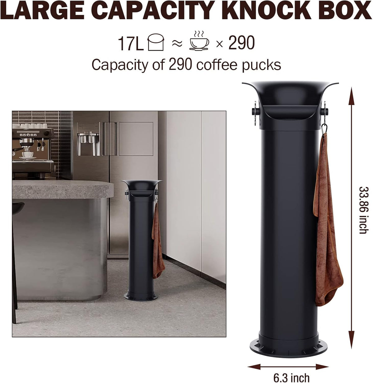 Knock Box for Espresso Grounds, Home and Commercial Use Knockbox with Removable Non-Slip Base & Barista Towel, Espresso Knock Box, Coffee Grind Collection Dump Bin, Extra Large