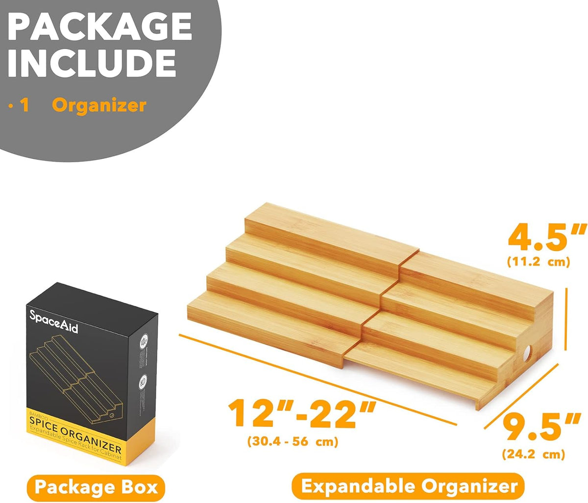 SpaceAid 4 Tier Bamboo Spice Rack Organizer for Cabinet, Kitchen Pantry Spices Storage Rack for Cabinets Organization, Home Seasoning Tiered Can Goods Racks Wood Shelf Organizers (4 Tier, Natural)