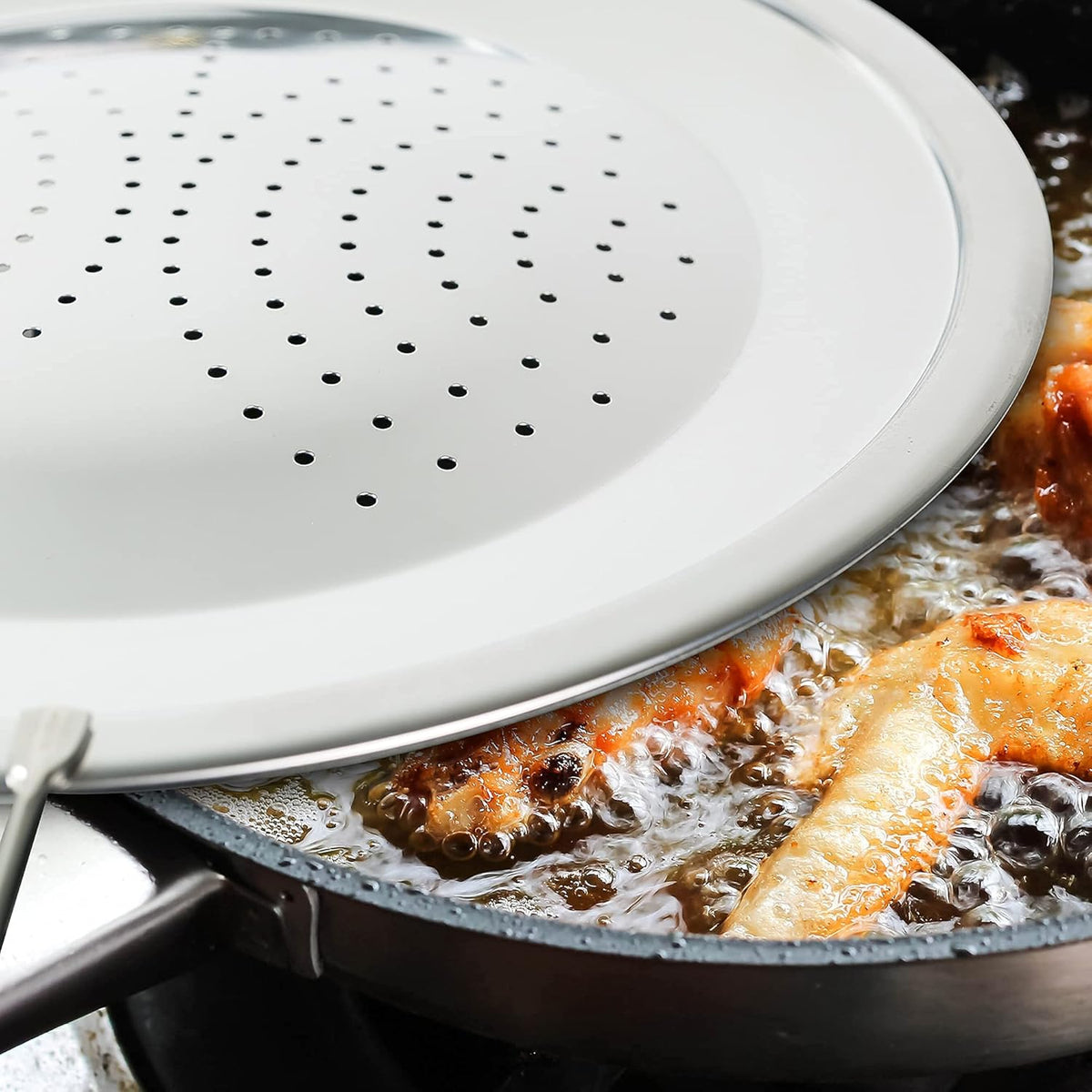 LUCETE Stainless Steel Splatter Screen 12.6" – Hot Grease Splatter Screen for Frying Pan - Oil Splash Guard - Protect your Skin from Burn & Keep Your Kitchen Cleaner (12.6 inch)