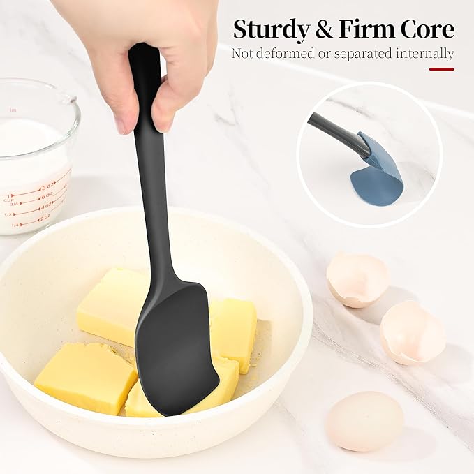 600ºF Heat Resistant Spatulas, High Heat Food Safe Semless Kitchen Silicone Spoon Spoonula Scraper Set for Cooking Baking Mixing Scraping Stirring Nonstick Cookware Pan Bowl (3Pcs,Black)