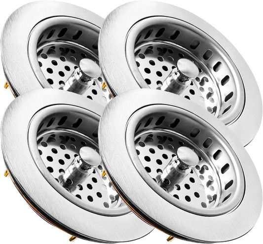 Metal World BS10101BN-4P Post Style Sink Strainer, 3-1/2" Metal Kitchen Strainer, Cast Brass Body Basket Strainer, Strainer with Stainless Steel Basket, Brushed Nickel Finish 4 Pack