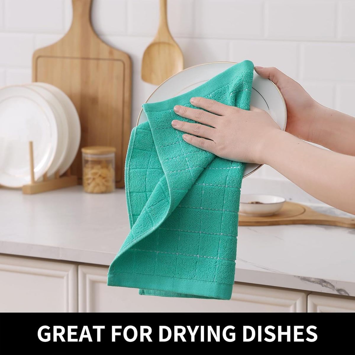 Homaxy 100% Cotton Terry Kitchen Dish Cloths, Ultra Soft and Absorbent Dish Towels for Kitchen, Suitable for Drying and Washing Dishes, 8 Pack, 12 x 12 Inches, Turquoise
