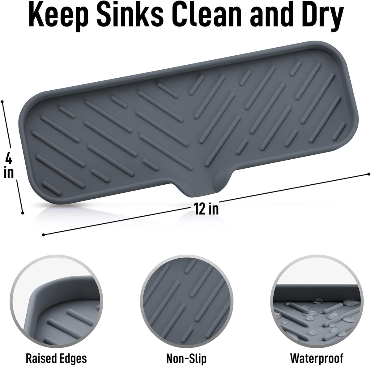 Zulay Kitchen Large Silicone Sponge Holder (12x4) – Flexible Sink Organizer Tray for Kitchen & Bathroom – Multipurpose Soap Dish for Sponges, Makeup, Trinkets & More (Grey)