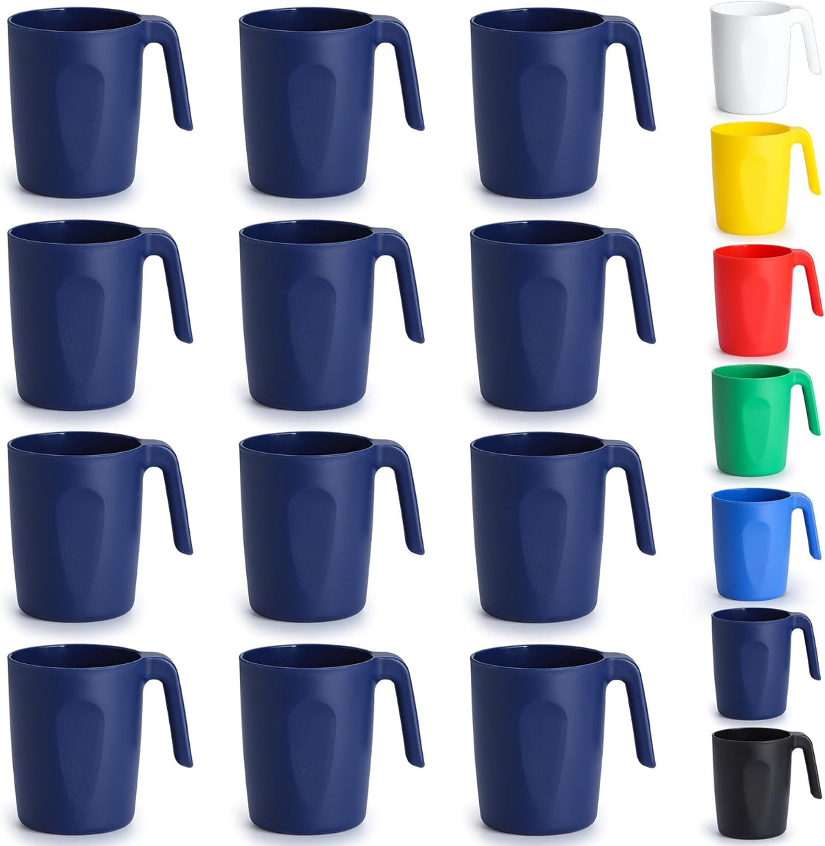 Kyraton Plastic Mug Set 12 Pieces, EURO Blue Unbreakable And Reusable Light Weight Travel Coffee Mugs Espresso Cups Easy to Carry And Clean, Dishwasher Safe