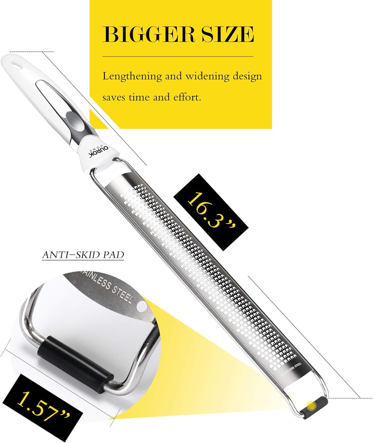 Ourokhome Kitchen Lemon Zester, Stainless Steel Hand Held Parmesan Cheese Grater for Ginger, Chocolate, Coconut, Lime, Nutmeg, Citrus, Fruit, Vegetable with Cleaning Brush, Dishwasher safe, White