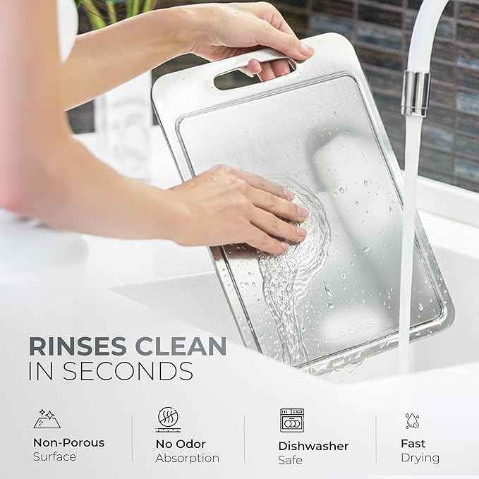 Stainless Steel Cutting Boards For Kitchen - Stainless Steel Cutting Board with Juice Grooves, Double Sided, 3 Pack Sizes, Durable and Clean Chopping Boards for Home or Professional Use