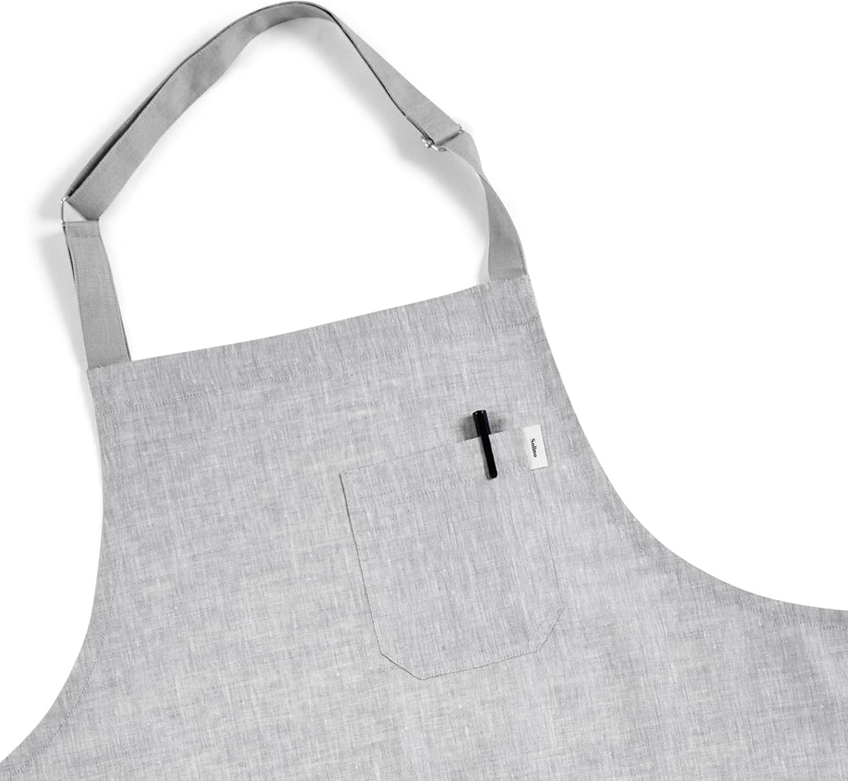 Solino Home Linen Bib Apron for Men & Women - Oyster Grey/Soft Grey Kitchen Apron with Front Pockets - Handcrafted from European Flax