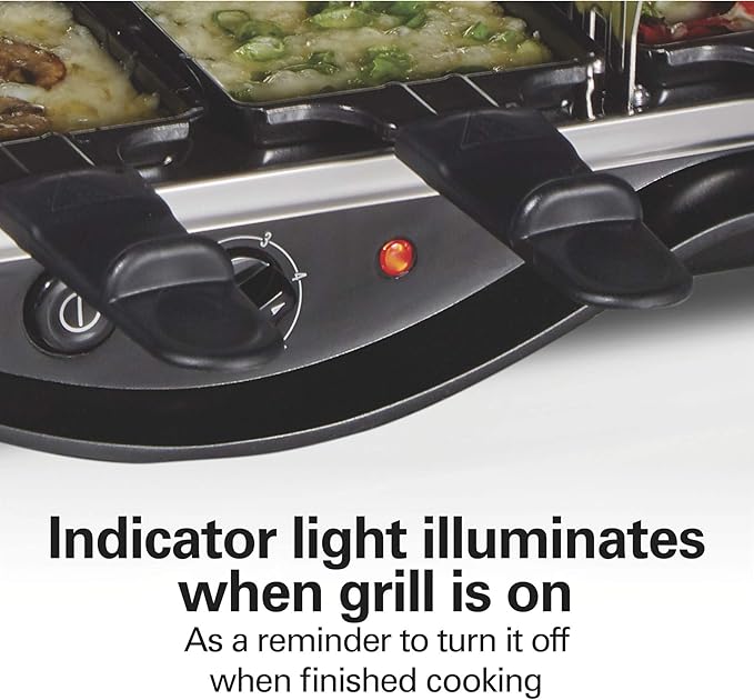 Hamilton Beach Electric Indoor Raclette Table Grill, 200 sq. in. PFAS-Free Nonstick Griddle Serves up to 8 People for Parties and Family Fun, Includes 8 Warming Trays, Black (31612MN-MX)