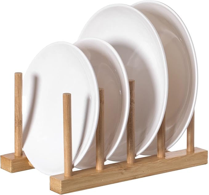 Basicwise Set of 2 Bamboo Wooden Dish Drainer Rack, Plate Rack, and Drying Drainer (4 Grid) (QI004355D.2)
