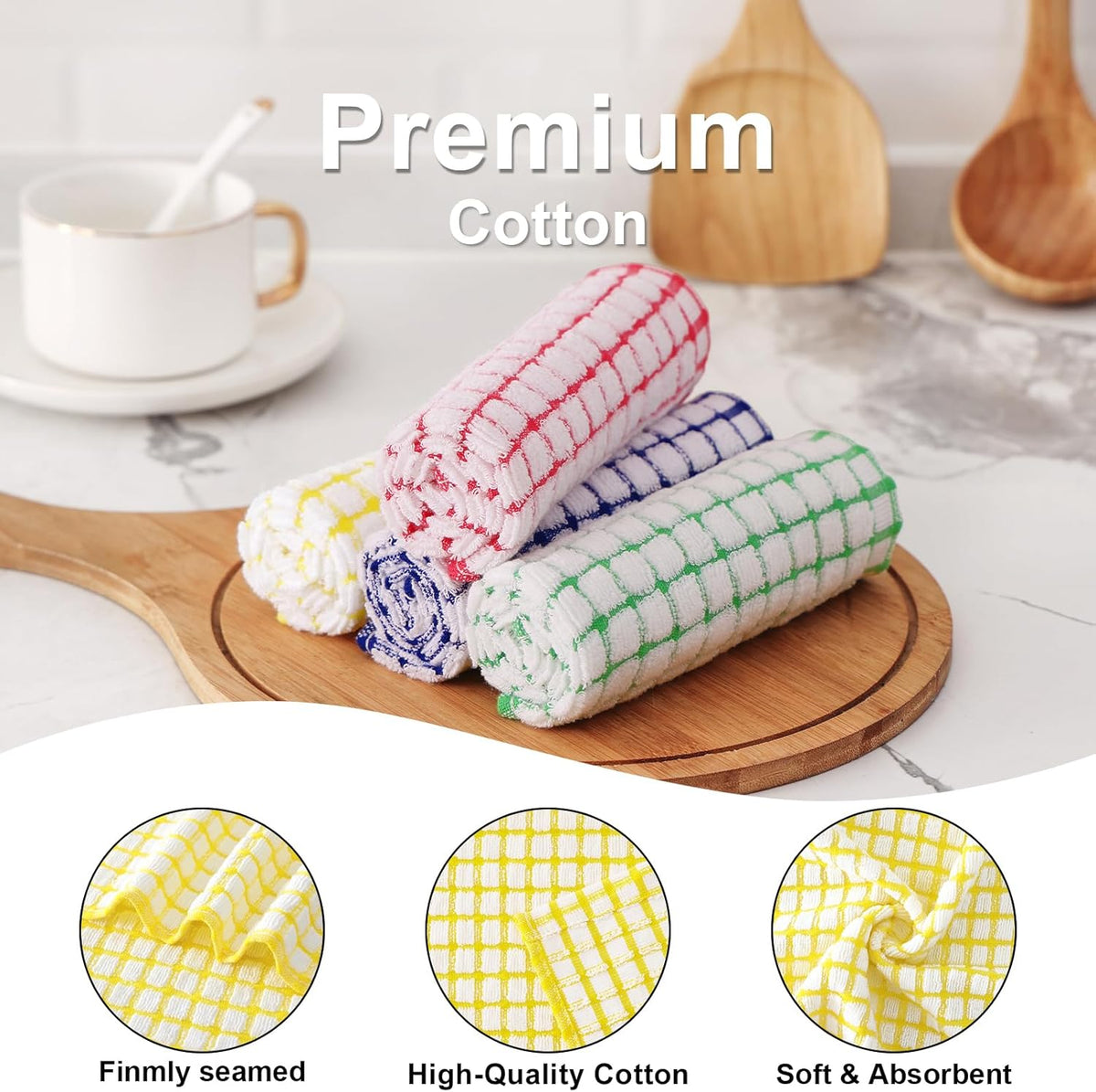 Kitinjoy Cotton 12 Pack Kitchen Towels and Dishcloths Sets, 16 x 25 Inch & 12 X 12 Inch Dish Towels Bulk, Super Soft and Absorbent Hand Towels for Kitchen Drying, Yellow