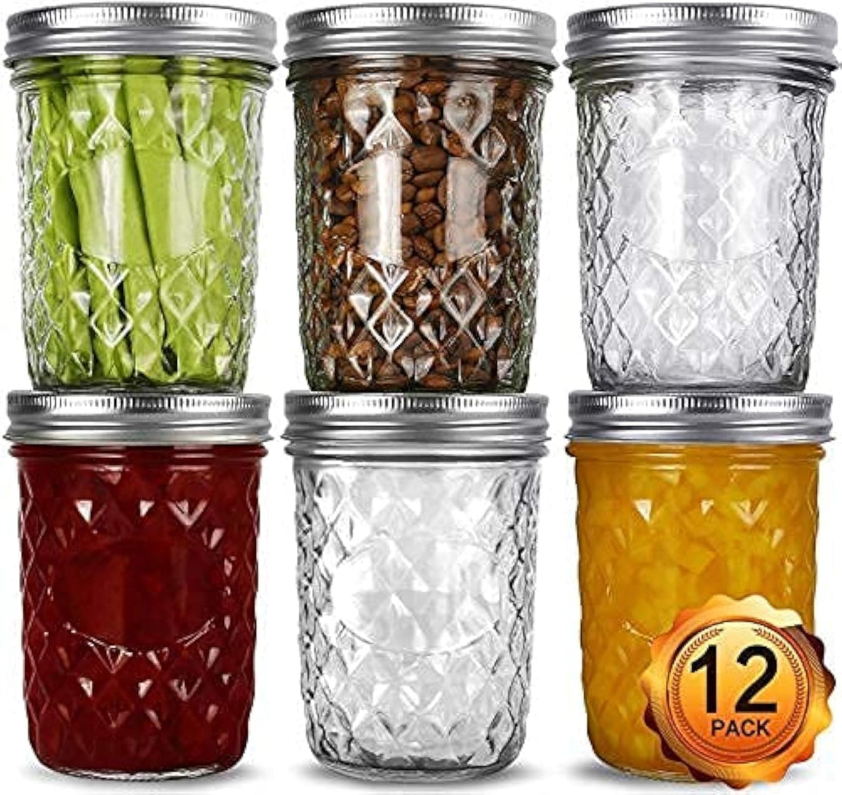 VERONES Wide Mouth Mason Jars 16oz, 12 Pack 16 oz Wide Mouth Mason Jars with Lids and Bands, Ideal for Jam, Honey, Wedding Favors, Shower Favors