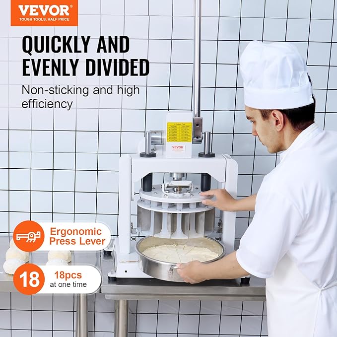 VEVOR Dough Divider,18PCS Manual Dough Divider Cutter,2.11oz - 9.88oz Dough Press Dough Cutting with 304 Stainless Steel Tray and Blade,Pastry Divider for Bakery,Restaurant,Commercial Food Preparation