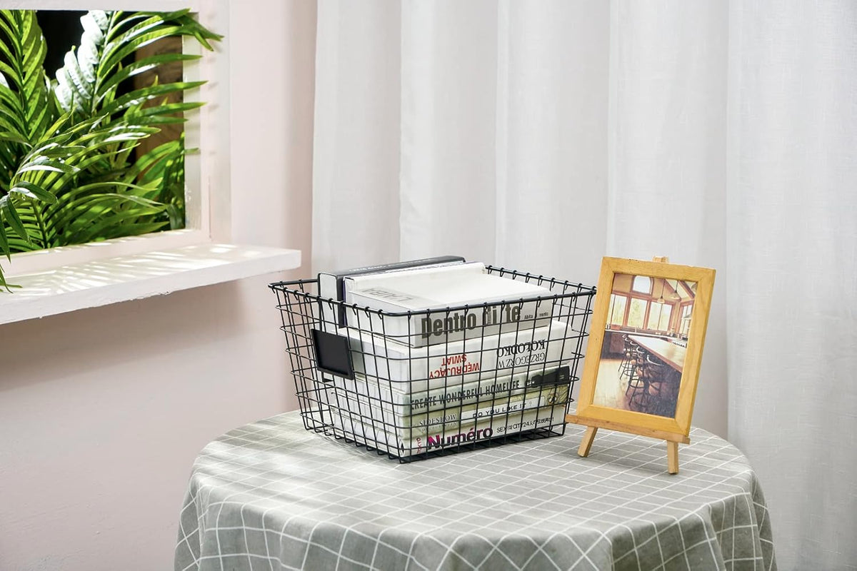4 Pack【Extra-Large 2+2】 Wire Handmade Storage Basket for Organizing Household Goods,Pantry Organization,Bathroom countertop,Laundry,Wardrobe Storage Basket,Black
