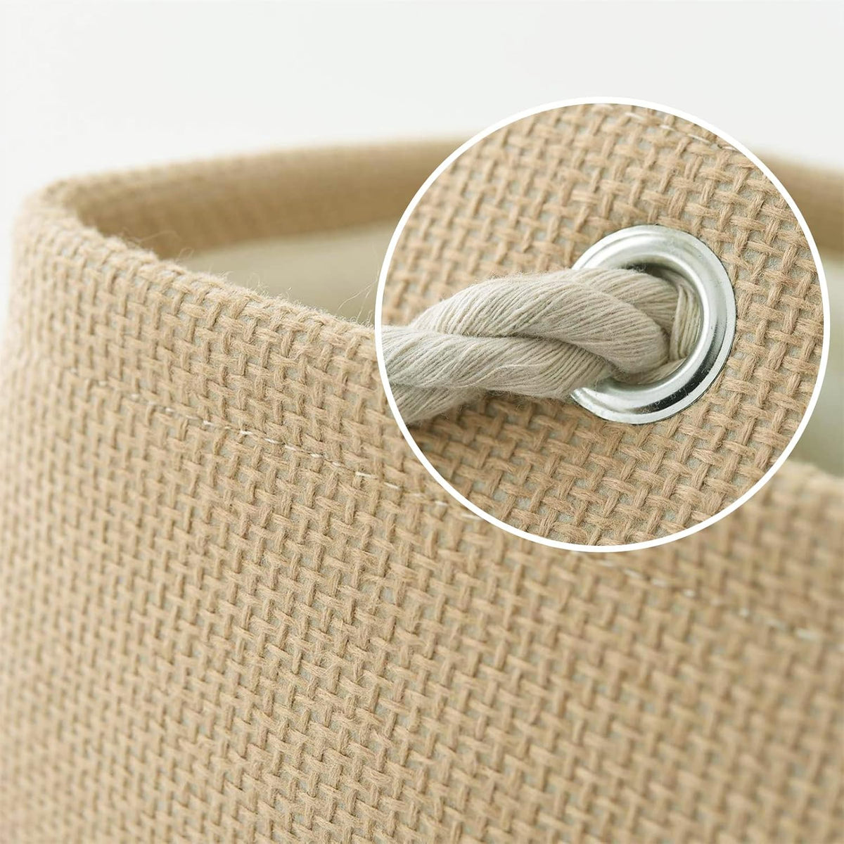 TheWarmHome Decorative Basket Rectangular Fabric Storage Bin Organizer Basket with Handles for Clothes Storage (Beige, Medium-1Pack,13.8L*9.8W*6.7H)