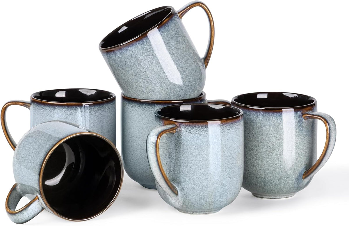 LERATIO 12OZ Ceramic Coffee Mugs Set of 6, Large Porcelain Coffee Cups With Large Handle For Latte,Cappuccino,Milk,Cocoa,|Dishwasher&Microwave Safe Mug Sets,Ideal for Man,Woman,Dad, Mom