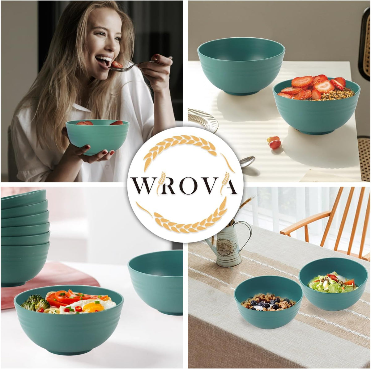 Wheat Straw Bowl Sets,8 PCS Unbreakable Cereal Bowls 26 OZ,Microwave and Dishwasher Safe Bowls,Kids Bowl suitable for cereal,salad,snack and soup (Green)