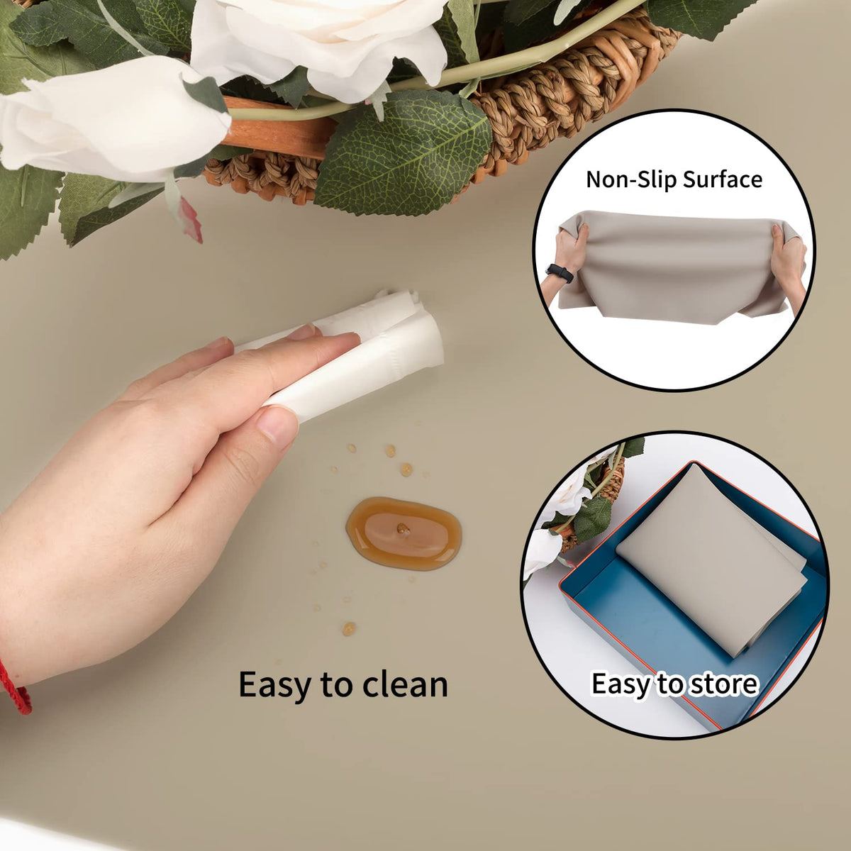 Extra Large Silicone Mat, Kitchen Counter Mat Placemats for Kids Silicone Mats for Countertop, Nonstick Silicone Table Mat for Pastry Crafts Baking Heat-Resistant Silicone Pad, 27.6'' x 19.7'' 1 Pack
