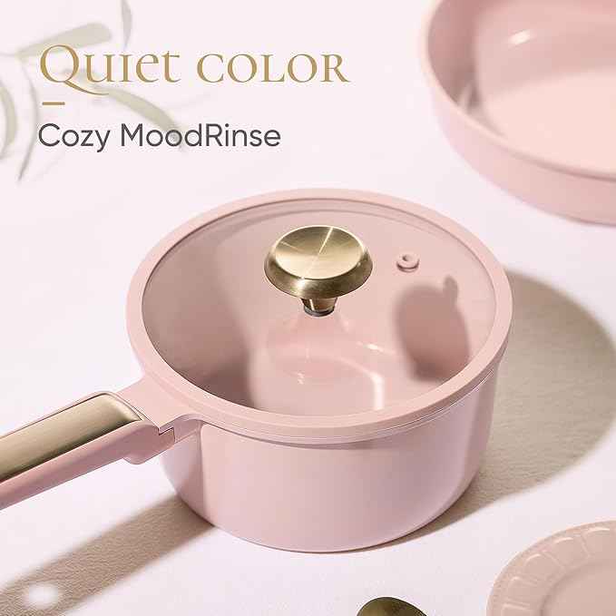 CAROTE Ceramic Cookware Set Nonstick, 14pcs Pots and Pans Set Nonstick, Non-Toxic & PFAS-Free, Dishwasher, RV/Camping Cookware Set, Cooking Pots with Lids, Pink Blush