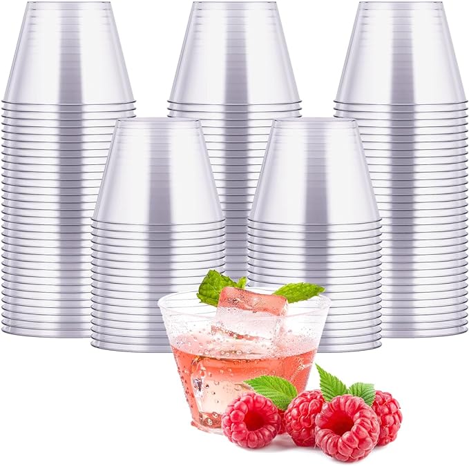 JOLLY CHEF 5 oz 100 Pack Small Clear Disposable Cups, Disposable Plastic Shot Glasses for Parties, Plastic Cocktail Glasses Wedding Tumblers, Perfect for Halloween Thanksgiving Christmas