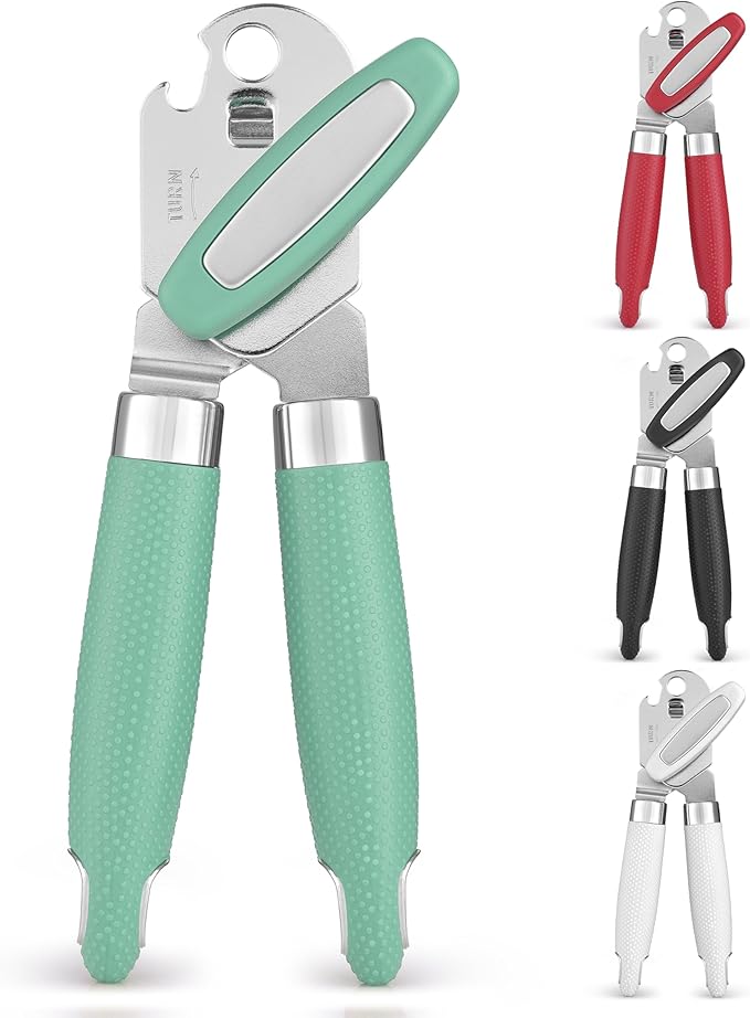 Zulay Kitchen Heavy Duty Stainless Steel Can Opener – Manual Can & Bottle Opener with Sharp Cutting Wheel & Soft Grip Handles – Ergonomic, Easy to Use Turn Knob - Mint
