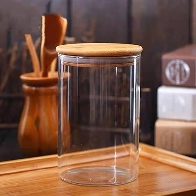 2pcs Glass Storage Canister with Airtight Lid Kitchen Clear Flour Sugar Storage Jar Large Glass Containers with Bamboo Lids Suitable for Coffee Beans Biscuits Pasta and Cereals