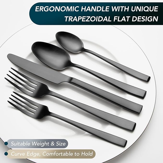 Matte Black Silverware Set, EIUBUIE 40-Piece Premium Stainless Steel Black Cutlery Set for 8, Matte Flatware Sets, Kitchen Utensils Sets Include Forks Spoons Knives