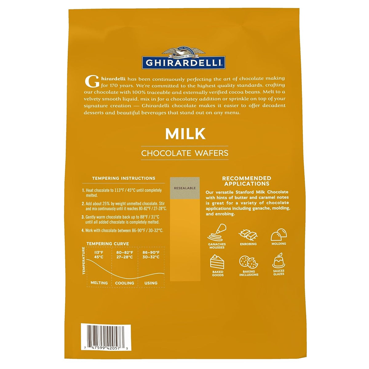 Ghirardelli Chocolate Company Milk Chocolate Wafers, 5lb. Bag (Pack of 1)